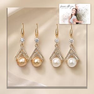 Pearl Look Drop Earrings, linen flatlay view, photo 6.
