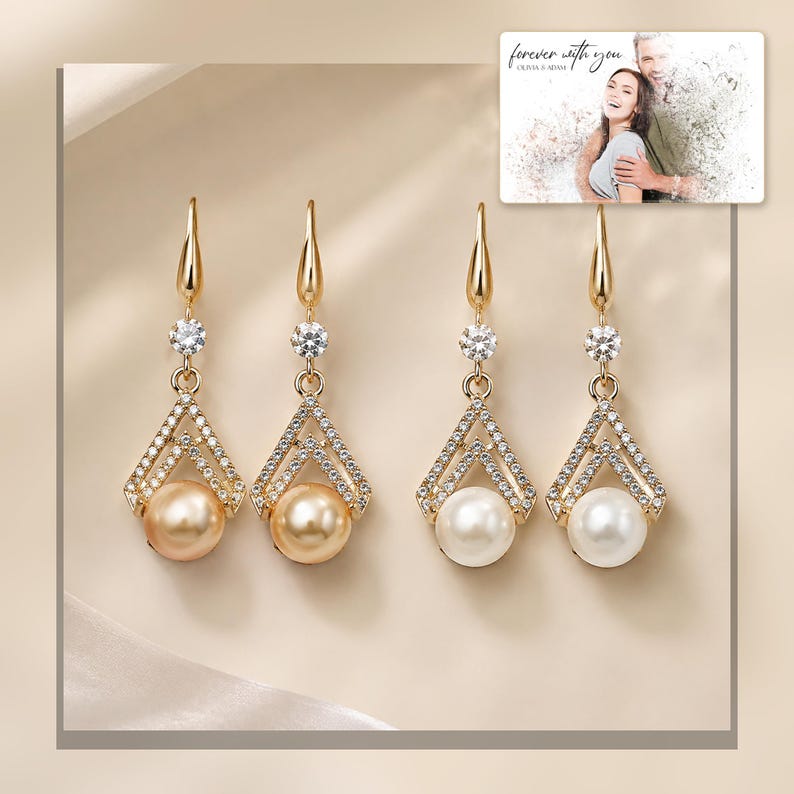 Pearl Look Drop Earrings, linen flatlay view, photo 6.