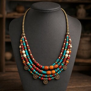 Rose Gold and Silver Statement Beaded Necklace shown individually as a coordinating option for the mix and match necklace set