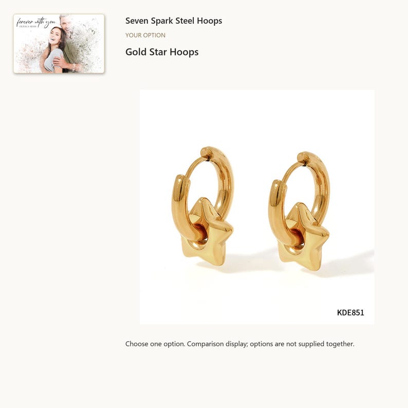 Gold tone star. Charm Hoop Earrings. A personalized digital greeting card is shown. Select the pictured option when ordering.