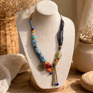 Rose Gold and Blue Statement Beaded Necklace shown individually as a coordinating option for the mix and match necklace set