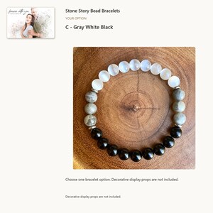 Multicolor round bead bracelet: C - Gray White Black. One selected bracelet; decorative display props are not included. Optional digital greeting card shown.