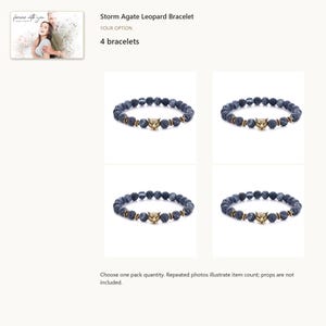 4 Bracelets. Gray Agate Bead Bracelet. A personalized digital greeting card is shown. Select the pictured option when ordering.