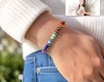 Rainbow Bead Bracelet, Personalize Multicolor Round Beads and Silver Tone Spacers