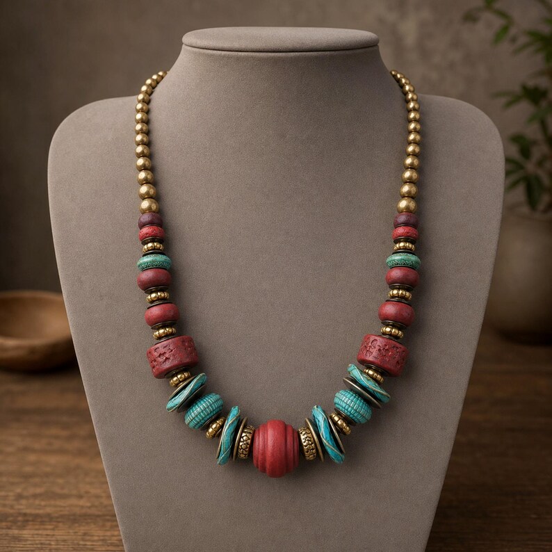 Rose Gold and Gray Statement Beaded Necklace shown individually as a coordinating option for the mix and match necklace set