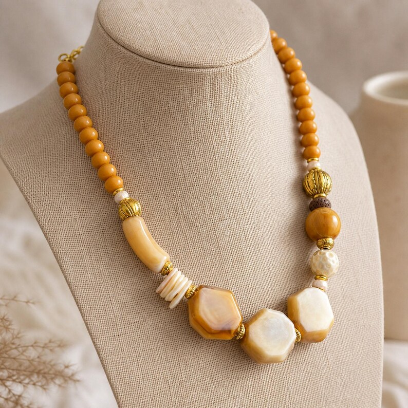 Blue and Silver Statement Beaded Necklace shown individually as a coordinating option for the mix and match necklace set