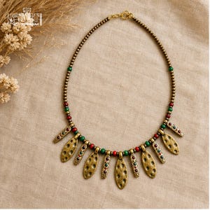 Brown and Gray Statement Beaded Necklace shown individually as a coordinating option for the mix and match necklace set