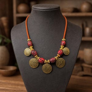 Turquoise Red Beaded Charm Necklace shown individually as a coordinating option for the mix and match necklace set