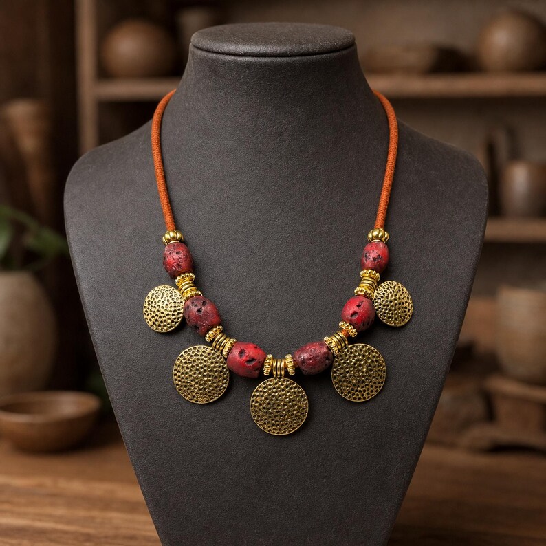 Turquoise Red Beaded Charm Necklace shown individually as a coordinating option for the mix and match necklace set