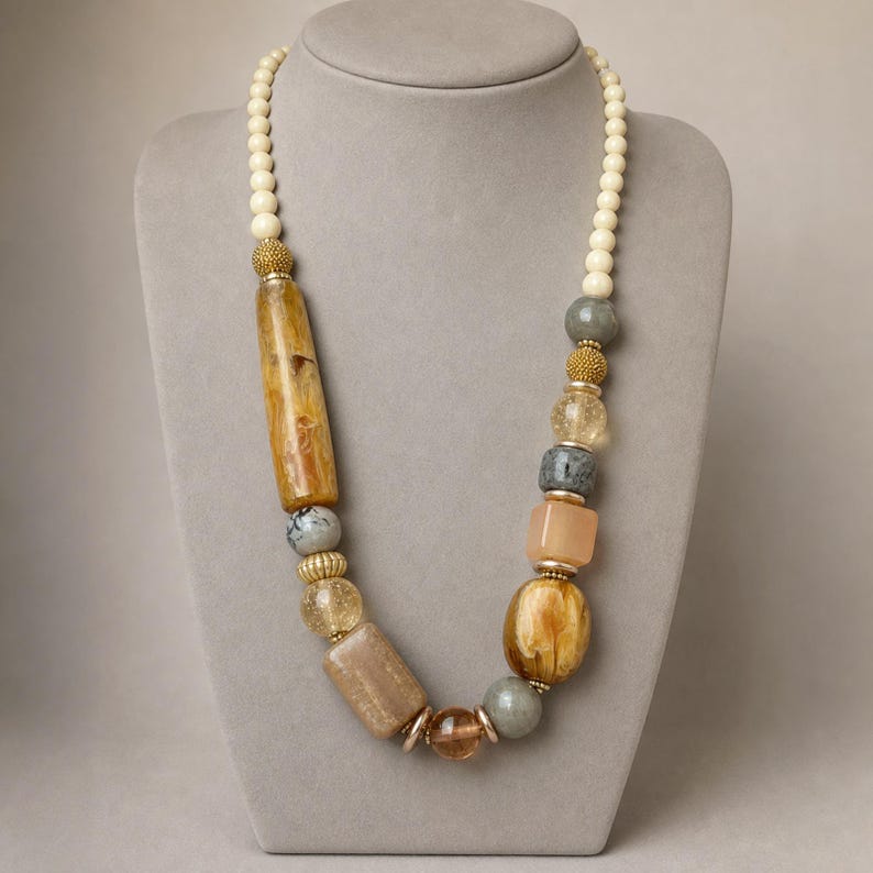 Orange and Brown Statement Beaded Necklace shown individually as a coordinating option for the mix and match necklace set