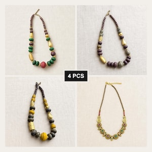Orange turquoise and brown statement beaded necklace from the colorful four piece jewelry gift set