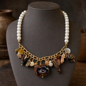 Silver and Bronze Statement Beaded Necklace shown individually as a coordinating option for the mix and match necklace set