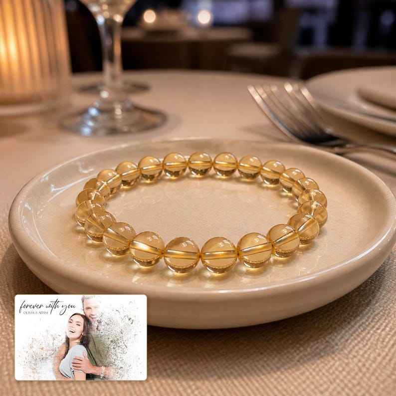 Sunny Faceted Bead Bracelet styled for an elegant evening look with the product remaining the clear focal point.