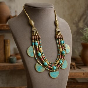 Gray and Rose Gold Statement Beaded Necklace shown individually as a coordinating option for the mix and match necklace set