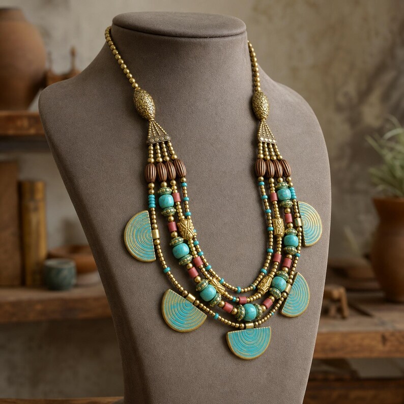Gray and Rose Gold Statement Beaded Necklace shown individually as a coordinating option for the mix and match necklace set