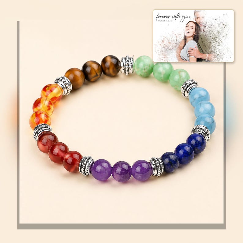 Rainbow Bead Bracelet, linen flatlay view, photo 6.