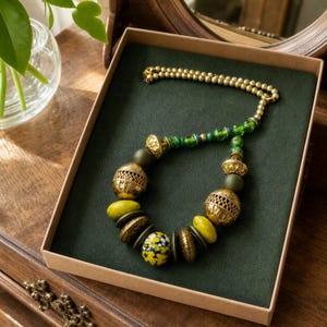 Gray and Brown Statement Beaded Necklace, Layered Boho Jewelry image 5