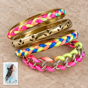 Colorful Woven Bracelet Set, shown on a display surface. A sample personalized digital greeting card is shown alongside.