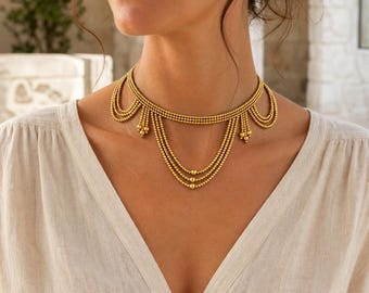 Beige en grijze statement kralenketting, gelaagde boho sieraden