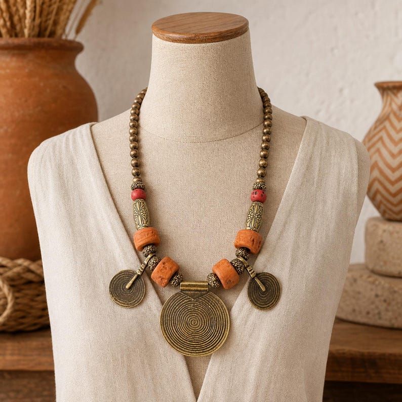 Rose Gold and Blue Statement Beaded Necklace shown individually as a coordinating option for the mix and match necklace set