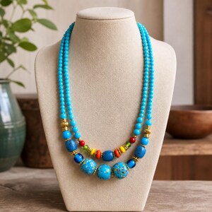 Brown and Silver Statement Beaded Necklace shown individually as a coordinating option for the mix and match necklace set