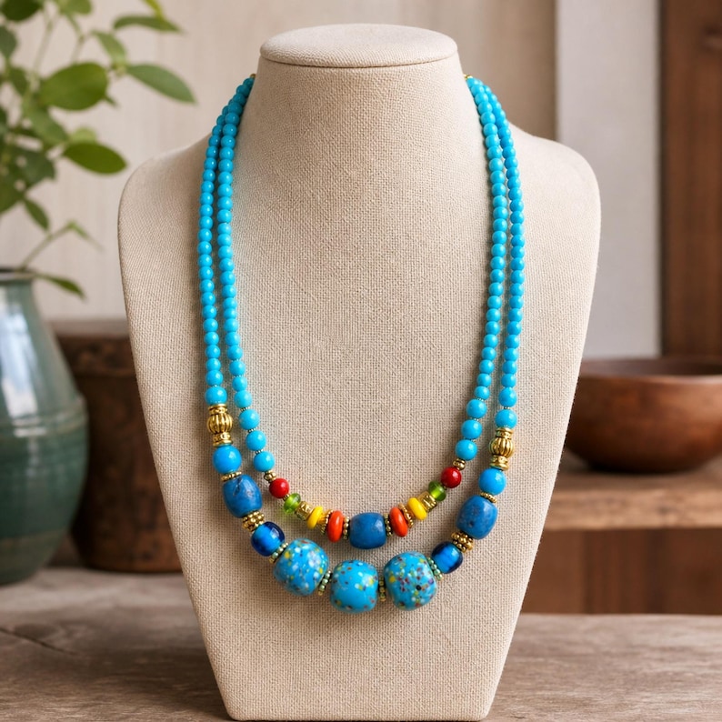 Brown and Silver Statement Beaded Necklace shown individually as a coordinating option for the mix and match necklace set