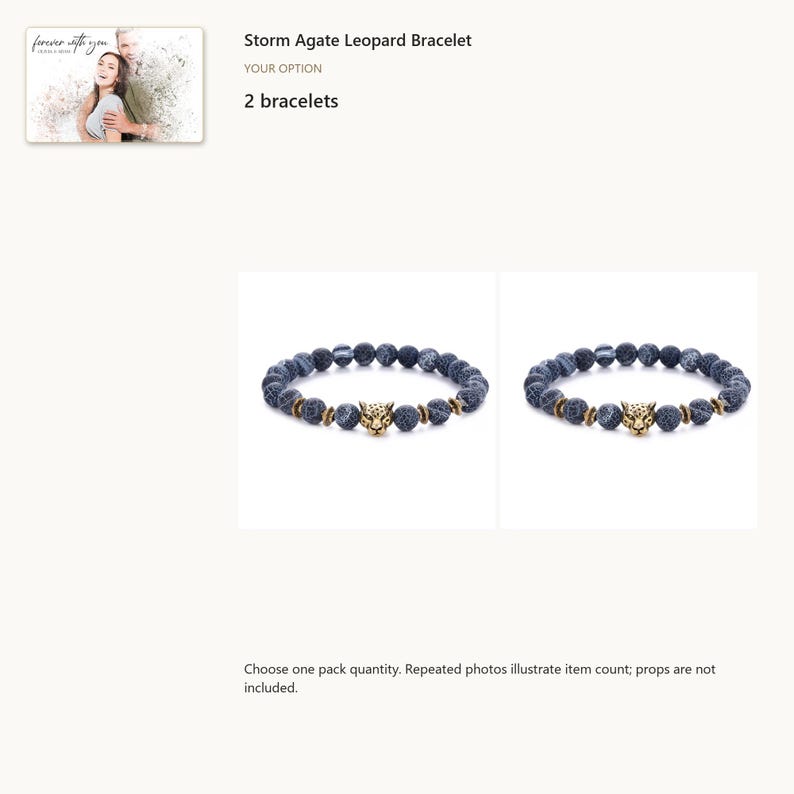 2 Bracelets. Gray Agate Bead Bracelet. A personalized digital greeting card is shown. Select the pictured option when ordering.