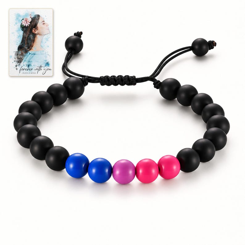 Black Bead Bracelet, catalog view. A personalized digital greeting card is shown alongside.