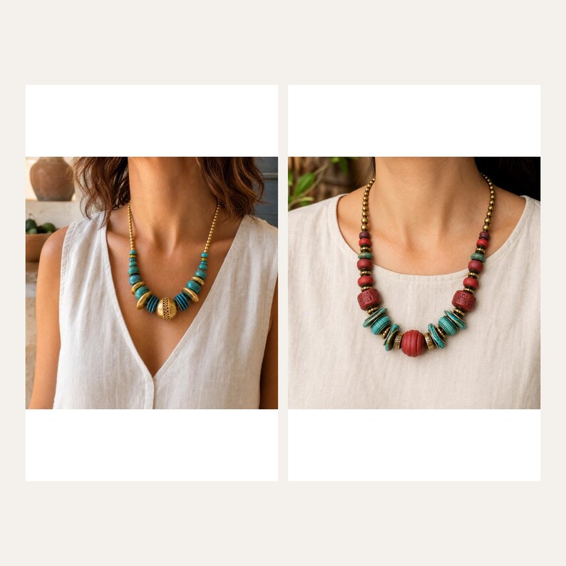 Grått och roséguldtonat pärlhalsband, lager på lager bohemiska smycken 2 piece set