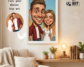 Custom Couple Caricature from Photo, Personalized Digital Portrait