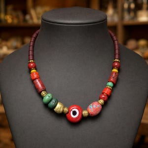 Red Evil Eye Beaded Necklace shown individually as a coordinating option for the mix and match necklace set