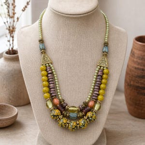 Gray and Bronze Statement Beaded Necklace shown individually as a coordinating option for the mix and match necklace set