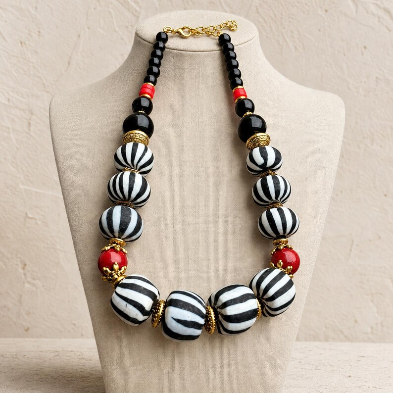 Brown and Bronze Statement Beaded Necklace shown individually as a coordinating option for the mix and match necklace set