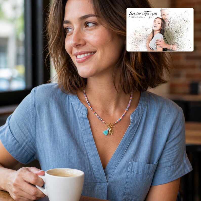 Blue Fiesta Shell Necklace shown as the main Etsy hero photograph with a clear view of the complete design.