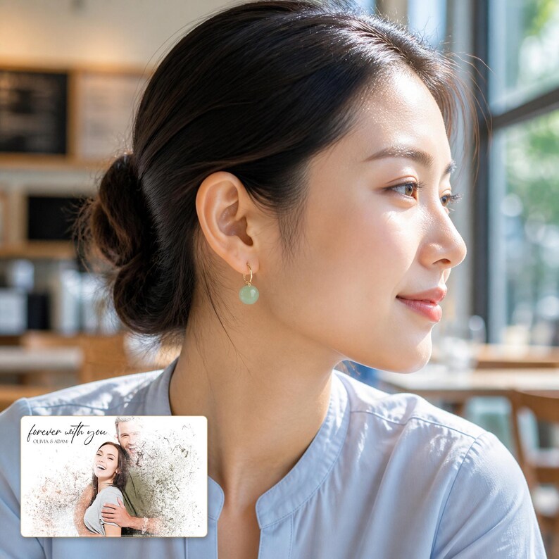 Celadon Jade Look Ear Clips worn by an adult in a natural daytime lifestyle scene.