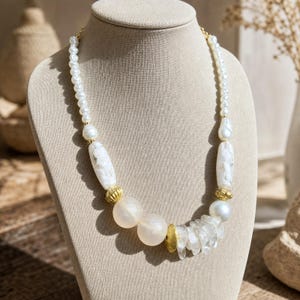 Silver and Gray Statement Beaded Necklace shown individually as a coordinating option for the mix and match necklace set