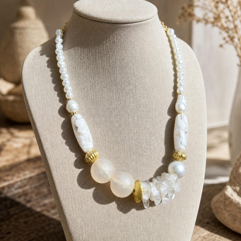 Silver and Gray Statement Beaded Necklace shown individually as a coordinating option for the mix and match necklace set