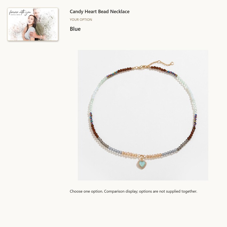 Blue heart. Heart Bead Necklace. A personalized digital greeting card is shown. Select the pictured option when ordering.
