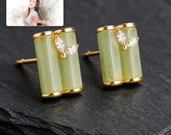 Bamboo Leaf Stud Earrings, Personalize Pale Green or White Copper