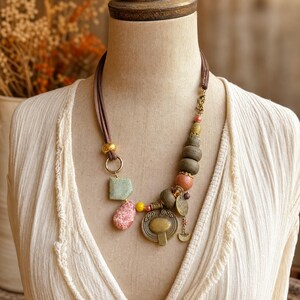 Gray and Brown Statement Beaded Necklace shown individually as a coordinating option for the mix and match necklace set