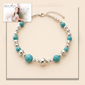 Turquoise Tone Bead Jewelry, linen flatlay view, photo 6.