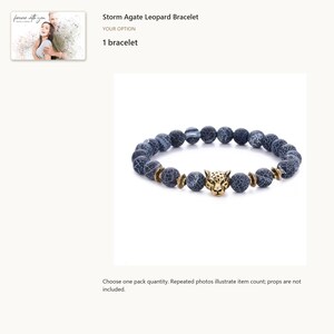 1 Bracelet. Gray Agate Bead Bracelet. A personalized digital greeting card is shown. Select the pictured option when ordering.