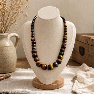Gray and Brown Statement Beaded Necklace shown individually as a coordinating option for the mix and match necklace set