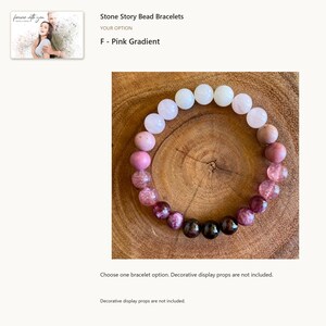 Multicolor round bead bracelet: F - Pink Gradient. One selected bracelet; decorative display props are not included. Optional digital greeting card shown.