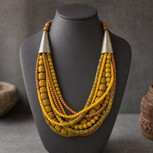Rose Gold and Beige Statement Beaded Necklace shown individually as a coordinating option for the mix and match necklace set