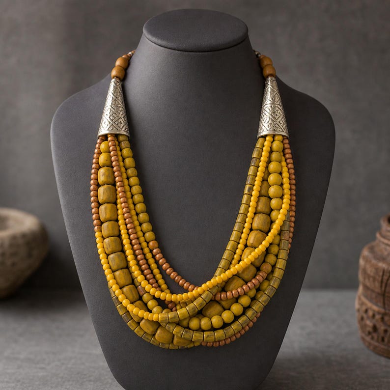 Rose Gold and Beige Statement Beaded Necklace shown individually as a coordinating option for the mix and match necklace set