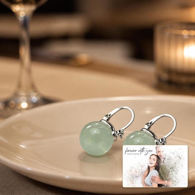 Celadon Jade Look Ear Clips styled for an elegant evening look with the product remaining the clear focal point.
