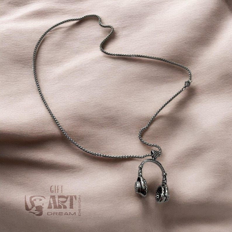 DJ Headphone Necklace: Stainless Steel Music Pendant image 3