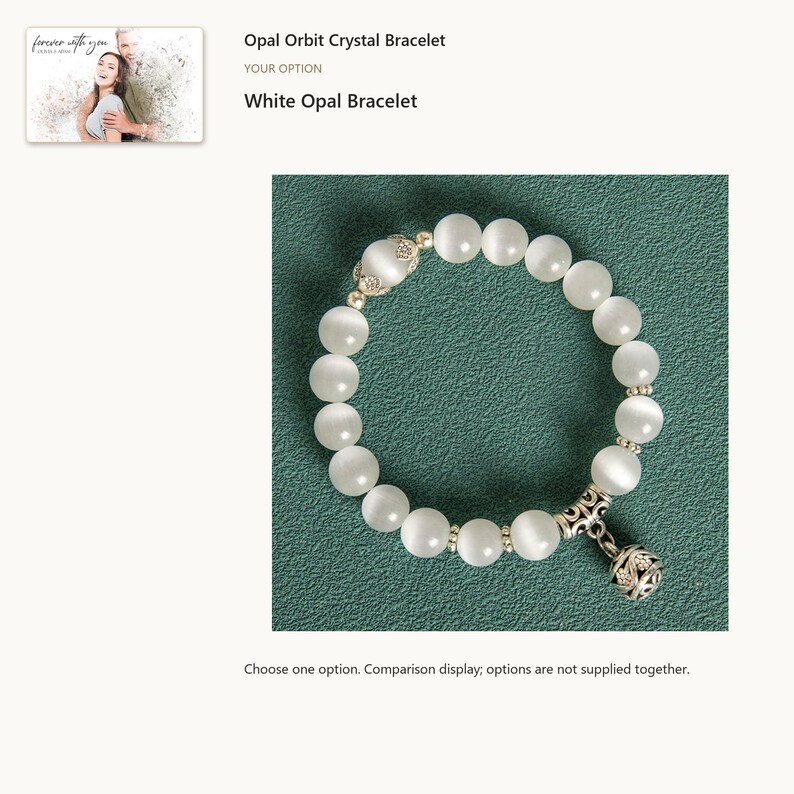 White. Round Bead Charm Bracelet. A personalized digital greeting card is shown. Select the pictured option when ordering.