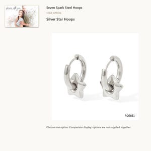 Silver tone star. Charm Hoop Earrings. A personalized digital greeting card is shown. Select the pictured option when ordering.